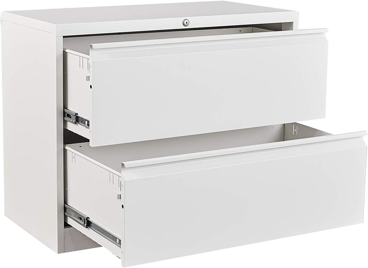 White 2 Drawer Metal Lateral File Cabinet with Lock H2347