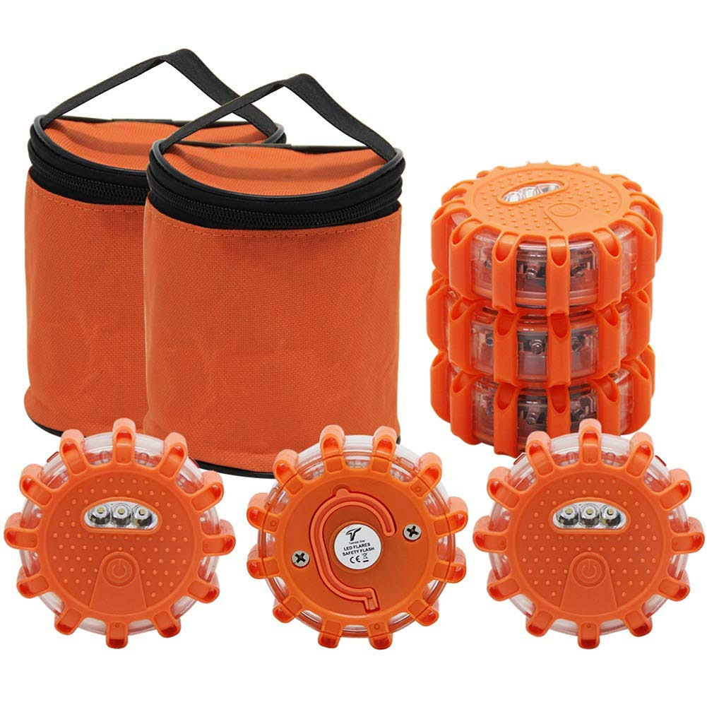 6 Pack LED Road Flares Warning Lights Emergency Disc Beacon W5209