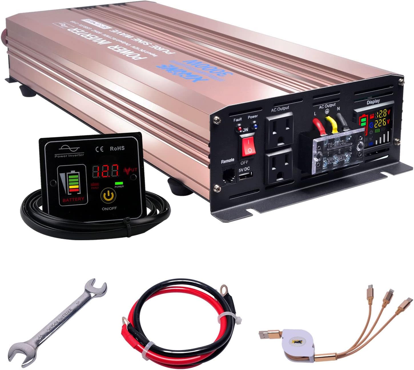 500 Watts Power Inverter 12V to 110V Pure Sine Wave with LED Display and 4.2A USB Charging Ports & 2 AC Outlets Pack of 2 J460654