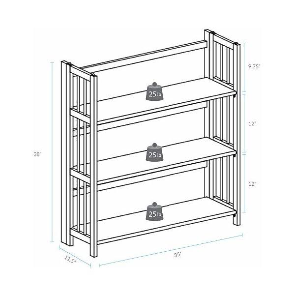 3-Shelf Folding Stackable Bookcase Wide-Walnut B613490