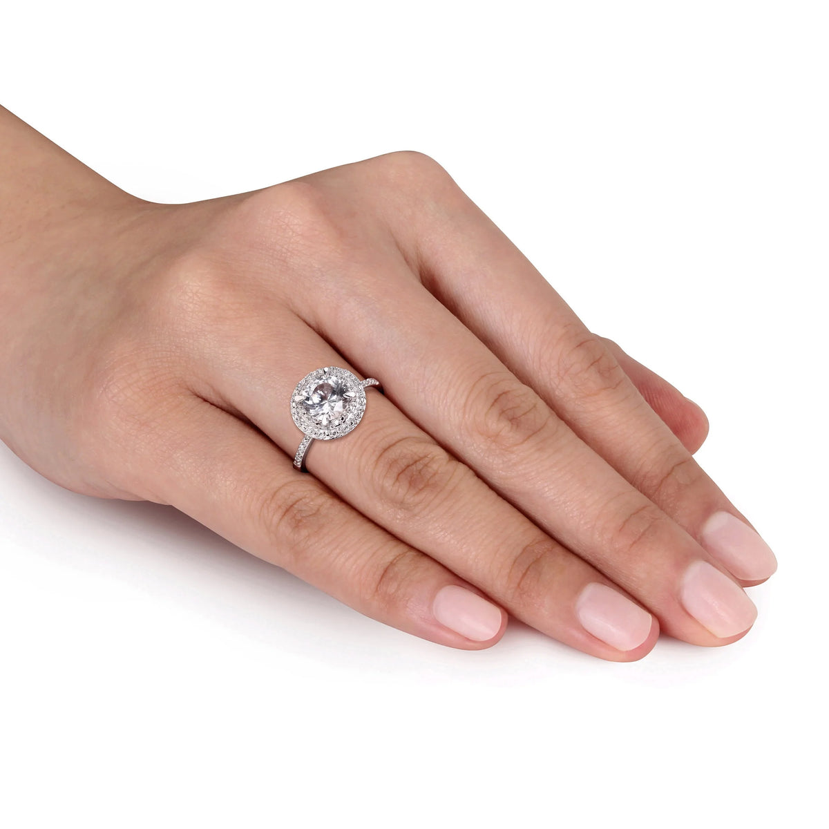 10kt White Gold Created White Sapphire Diamond Halo Engagement Ring V1682