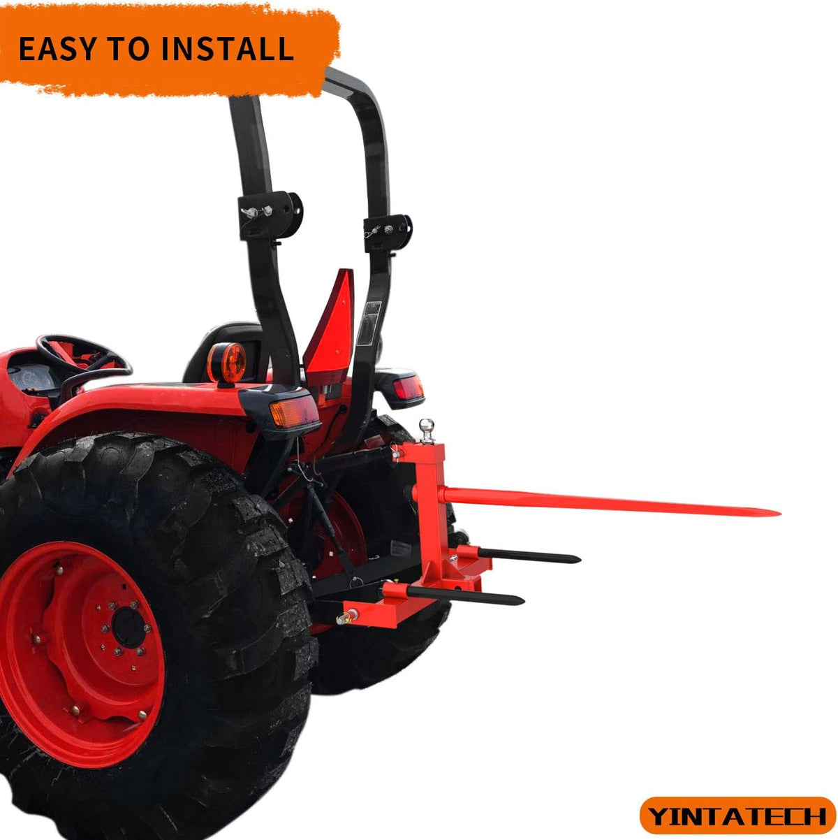 49” Hay Spear 3000lbs Capacity with 2 Stabilizers, 3 Point Trailer Hitch 2" Receiver with Trailer Ball Gooseneck Drawbar for Category 1 Tractor B983414