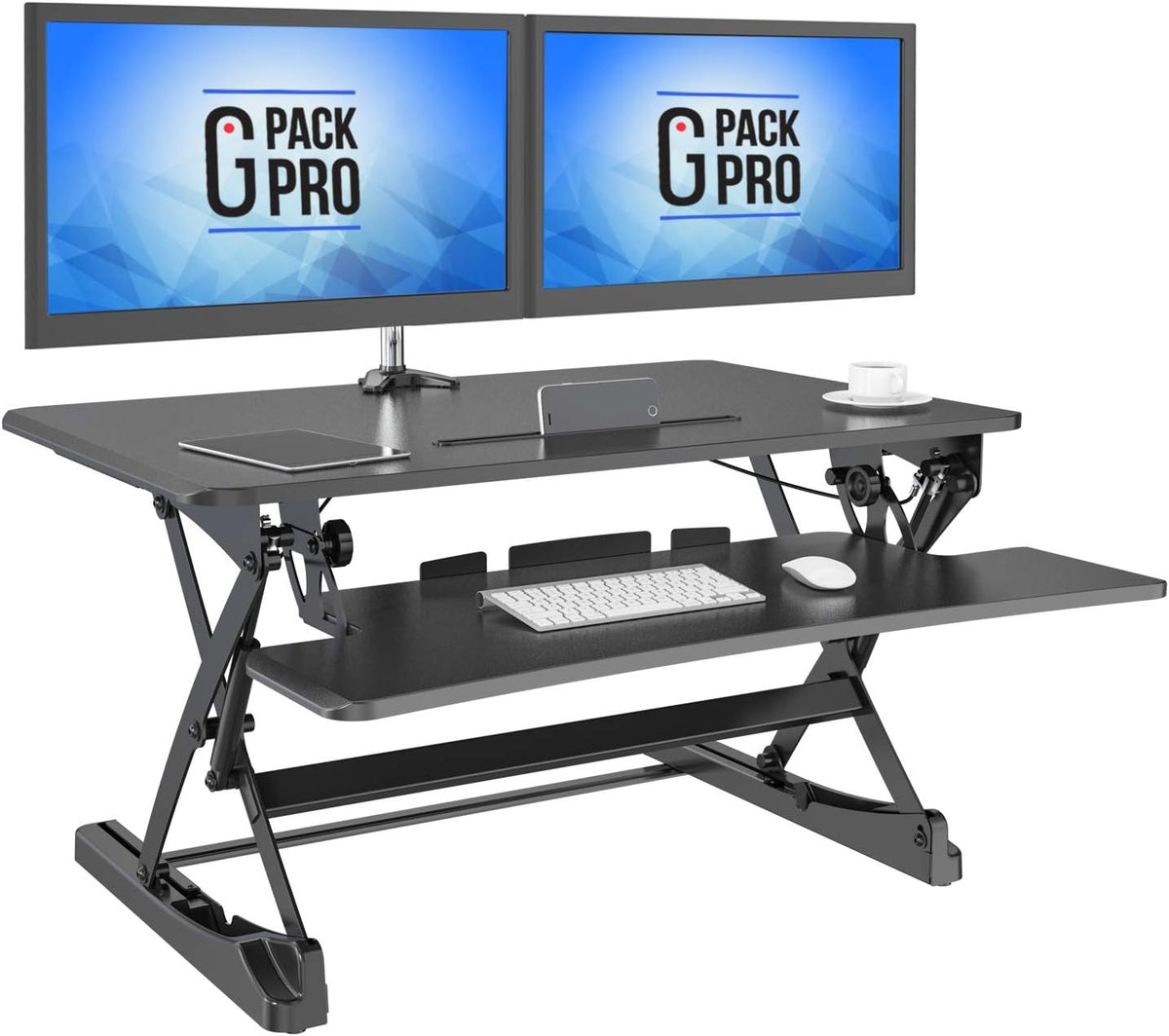 Desktop Standing Desk Converter with Adjustable Height and Removable Keyboard Tray B27244