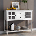 White Farmhouse Console Table with Glass Cabinet and Bottom Shelf F8038