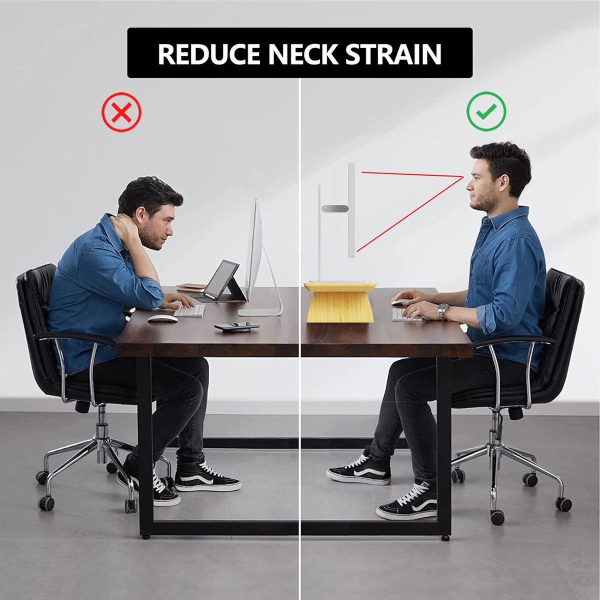 Large Bamboo Wood Monitor Stand Riser with Storage, Pack of 2 Y640