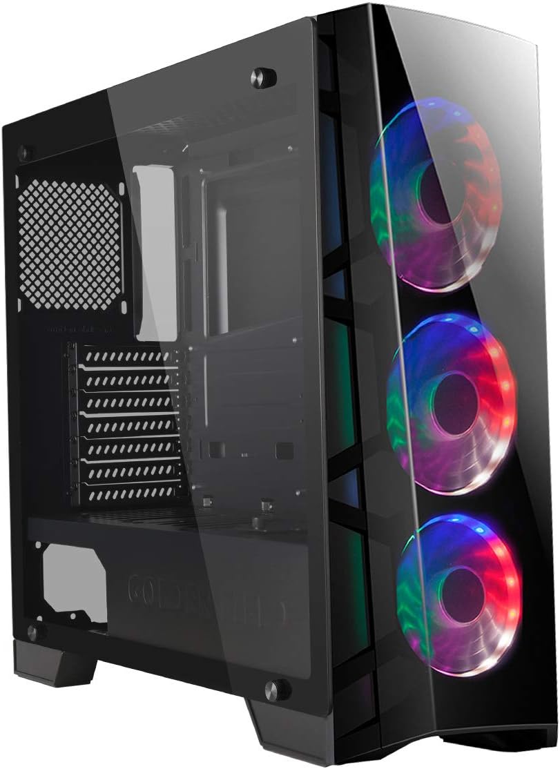 Mid Tower ATX PC Case with 3 Red LED Fans and Tempered Glass Panels I78376