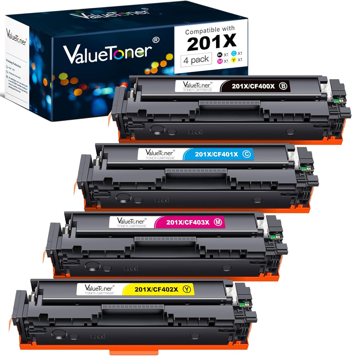 4 Pack Compatible Toner Cartridge for HP 201X 201A CF400X CF401X CF402X CF403X CF400A I923