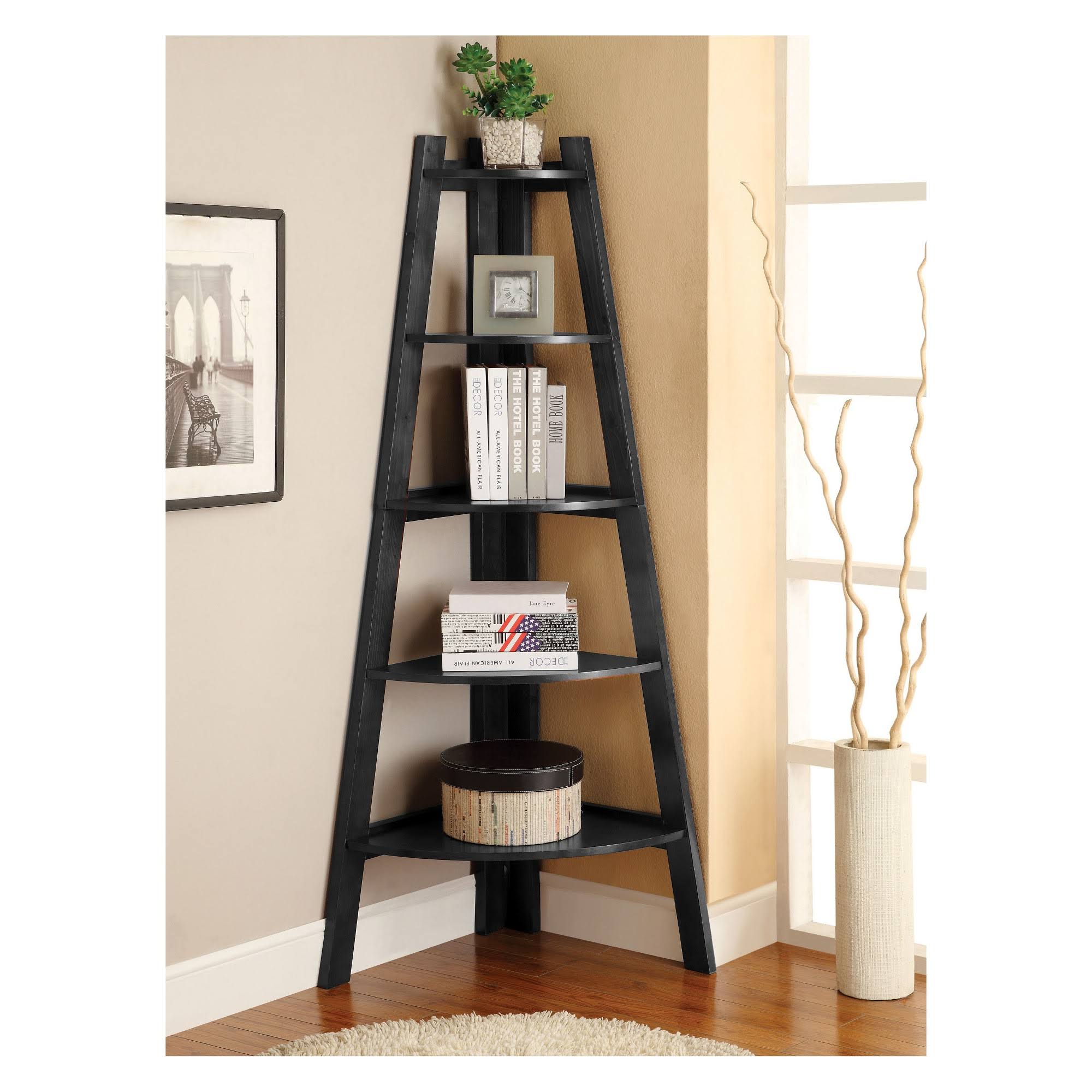Black 5 Shelf Corner Bookcase T582