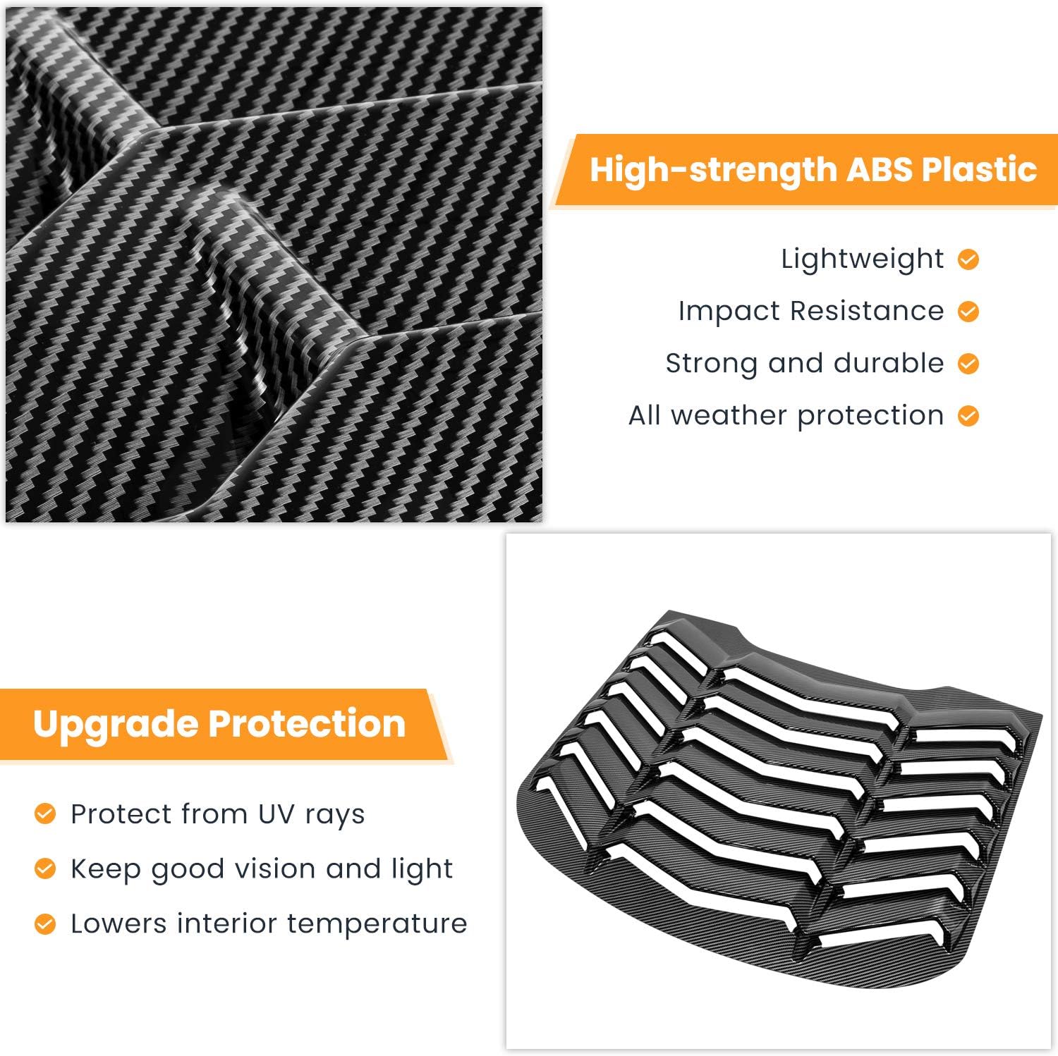 Rear Window Louver Windshield Sun Shade Cover ABS Glossy Carbon Fiber B20696