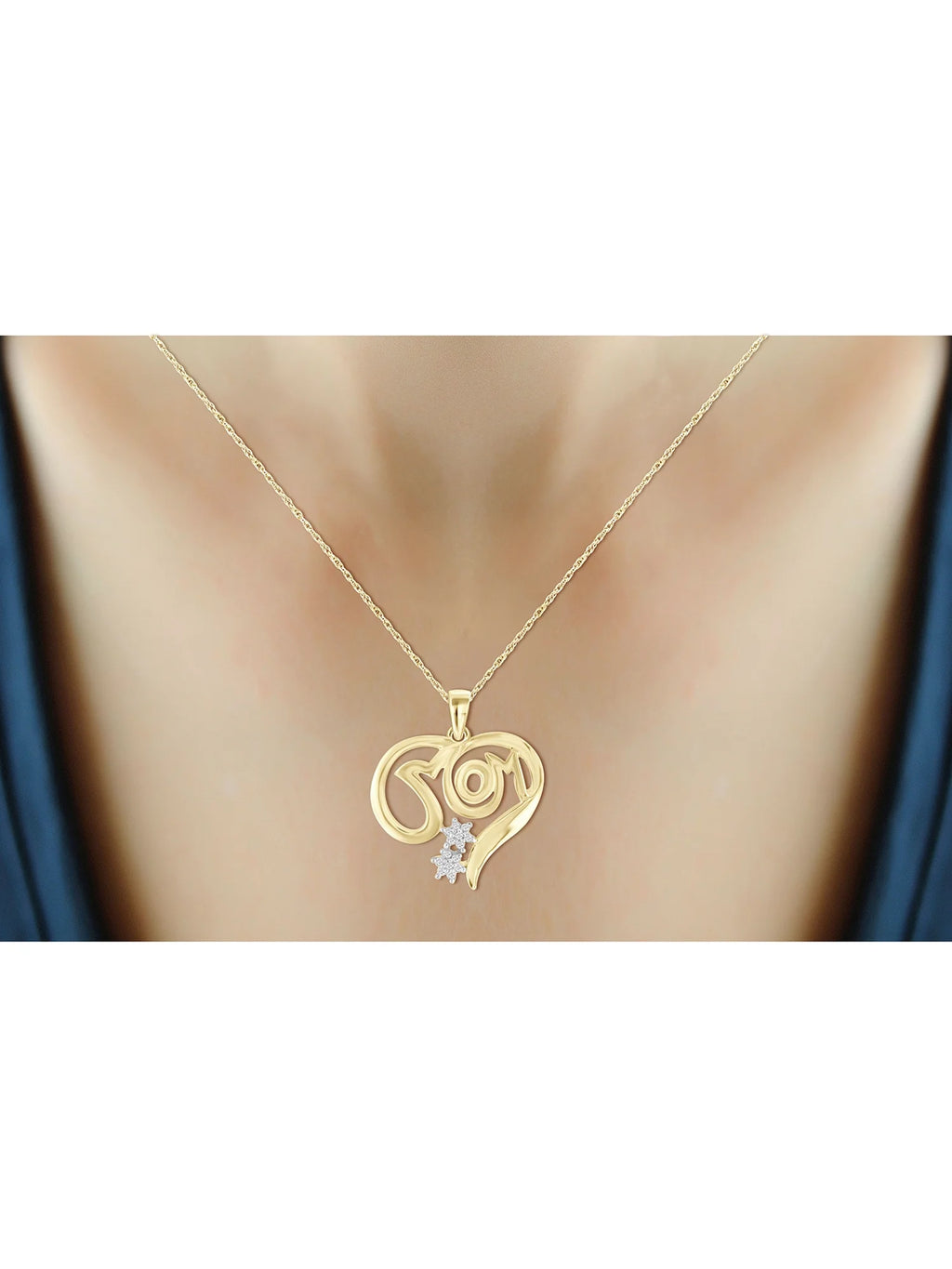 14K Gold Plated Silver Mother Daughter Necklace with White Diamonds Q515464