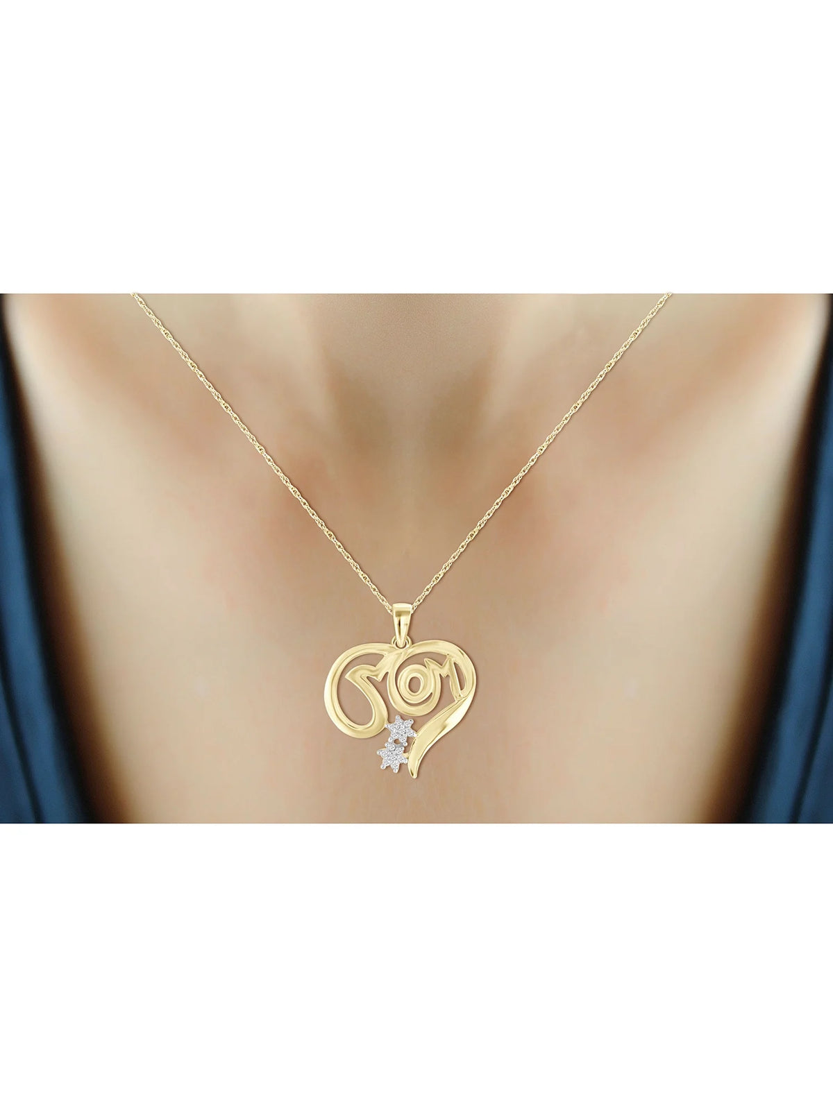 14K Gold Plated Silver Mother Daughter Necklace with White Diamonds Q515464