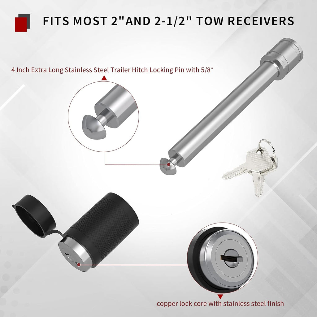 Adjustable Trailer Hitch Ball Mount, 2-Inch Receiver, 4-Inch Drop, Forged Aluminum Shank, 2-Inch and 2-5/16-Inch Combo Stainless Steel Tow Balls, Black S212