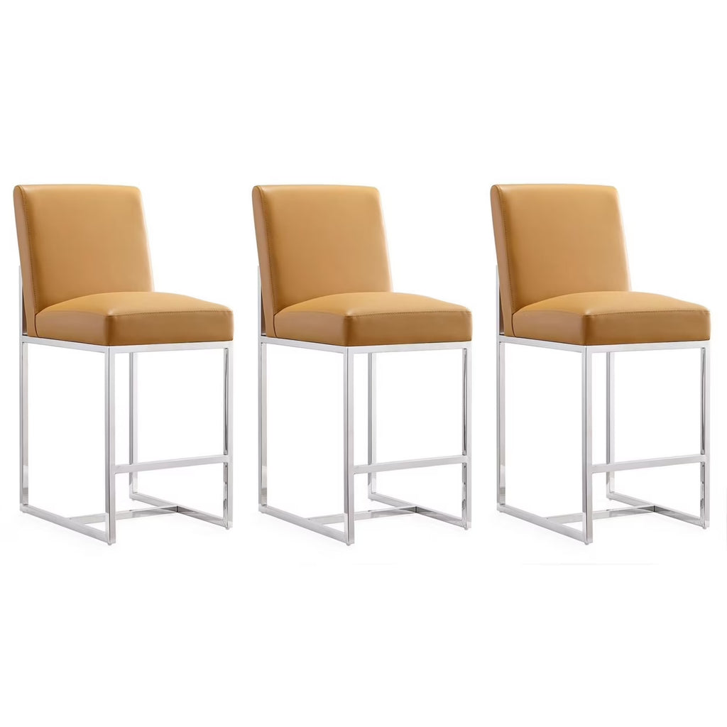 Camel Polished Chrome Stainless Steel Counter Height Bar Stool (Set of 3) Y734