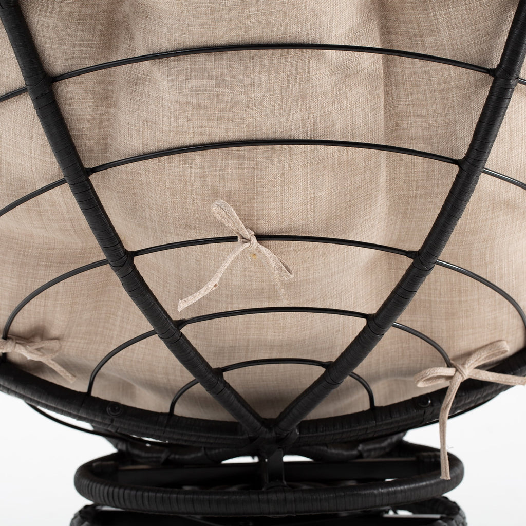 Black Frame Papasan Chair with Fabric Cushion and Metal Swivel Base N3099