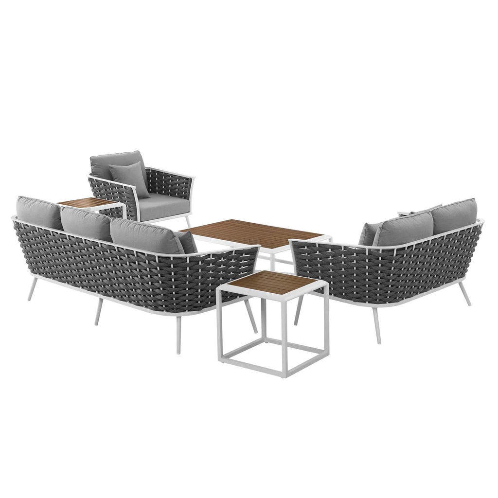 White Gray 6 Piece Aluminum Patio Sectional Sofa Set G90038