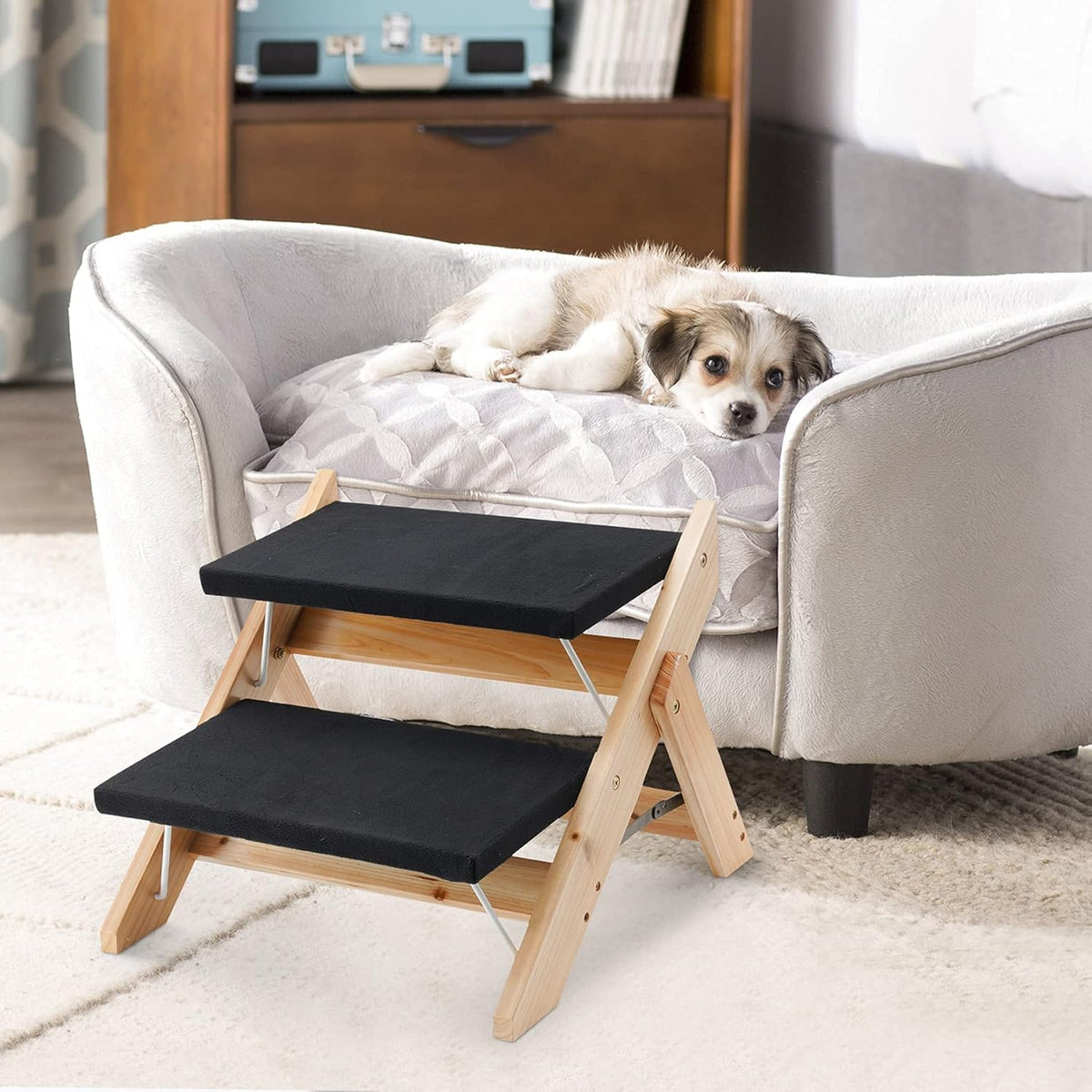 2-in-1 Foldable Wooden Pet Stairs with 2 Levels X992881