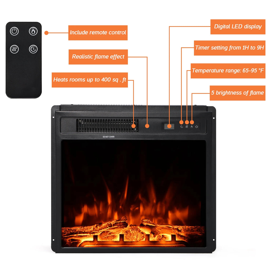Black 70 inch Wood Fireplace TV Stand with 4 Storages P6889
