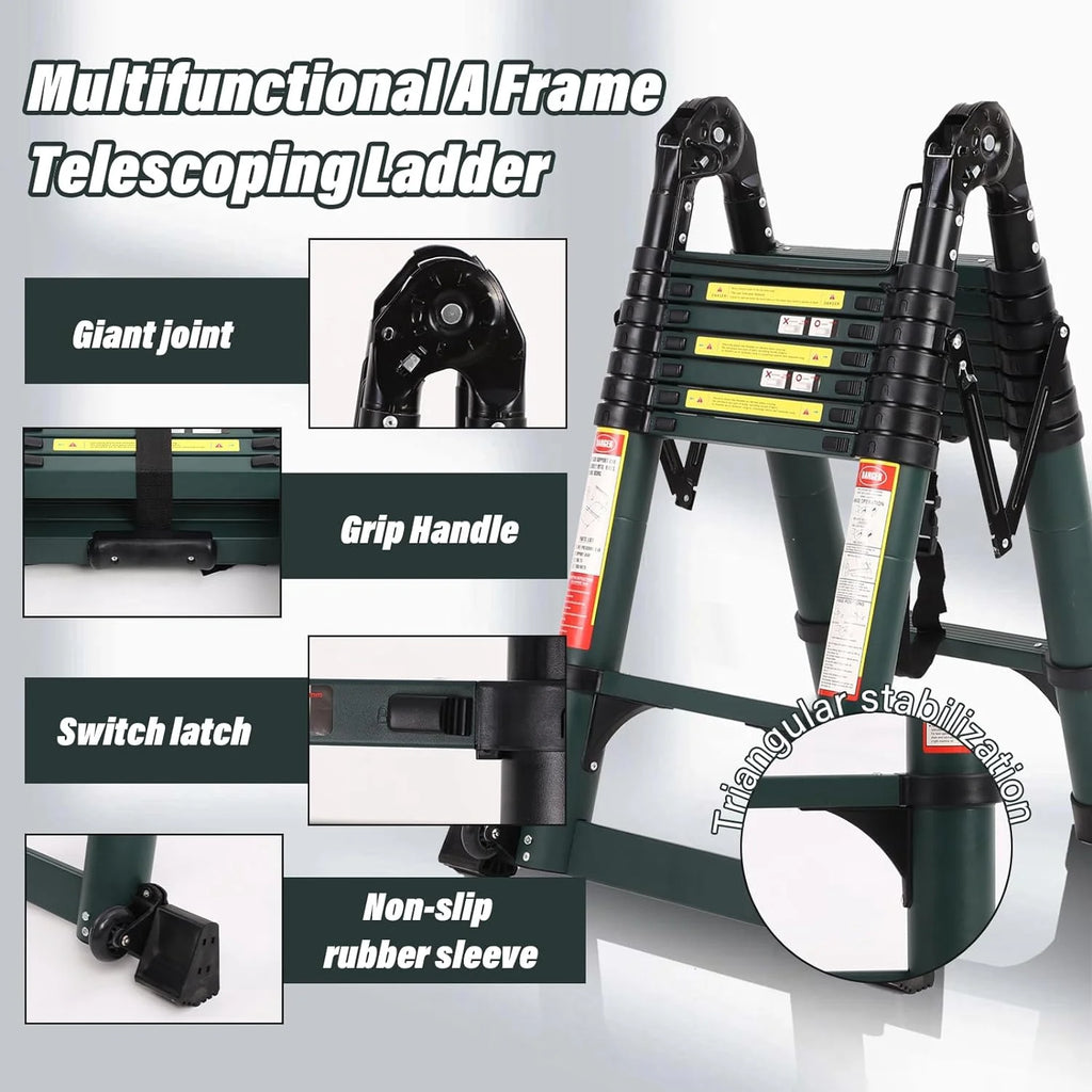 16.5FT Telescoping Aluminum Ladder with Tool Platform and Wheels F846974