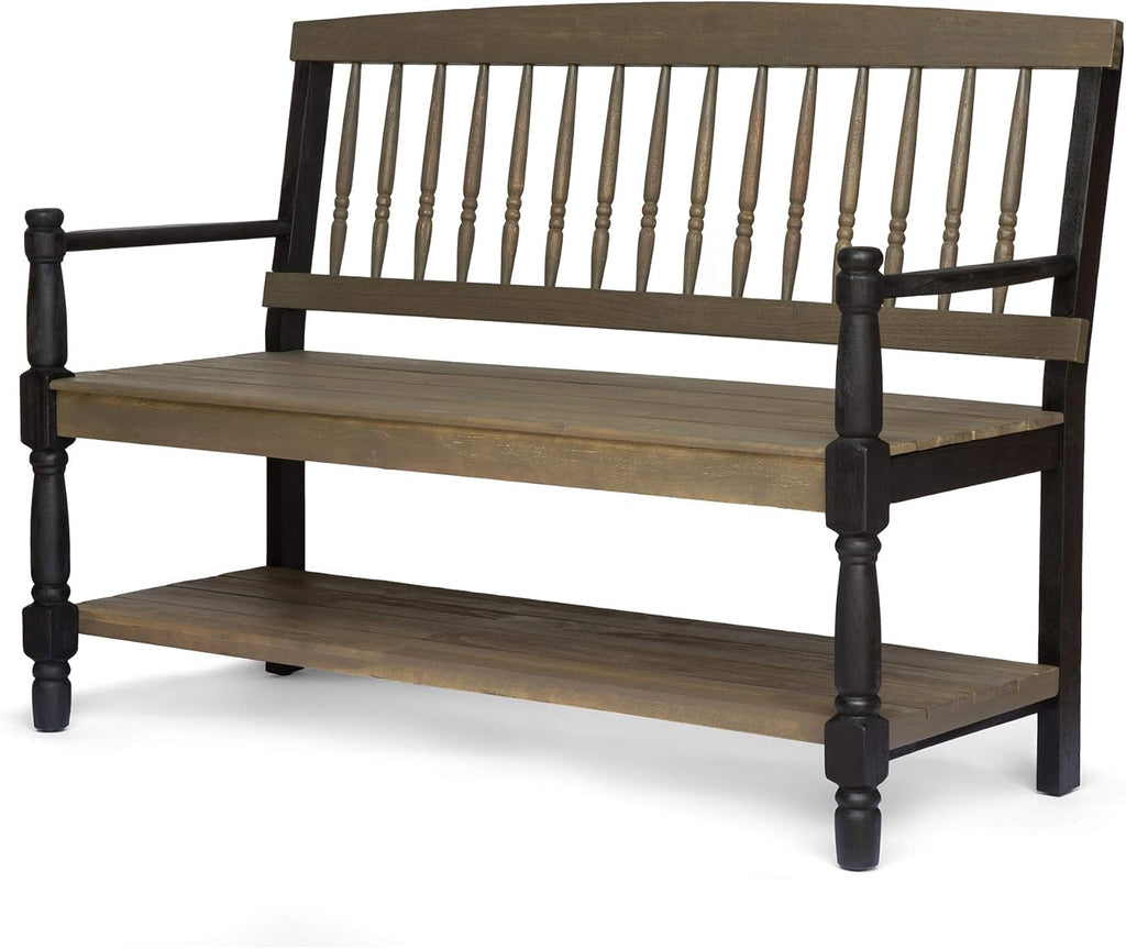 Gray and Black Acacia Wood Bench with Shelf N47239