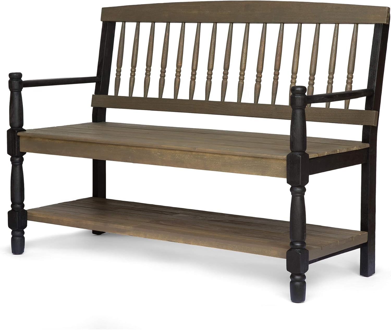 Gray and Black Acacia Wood Bench with Shelf N47239