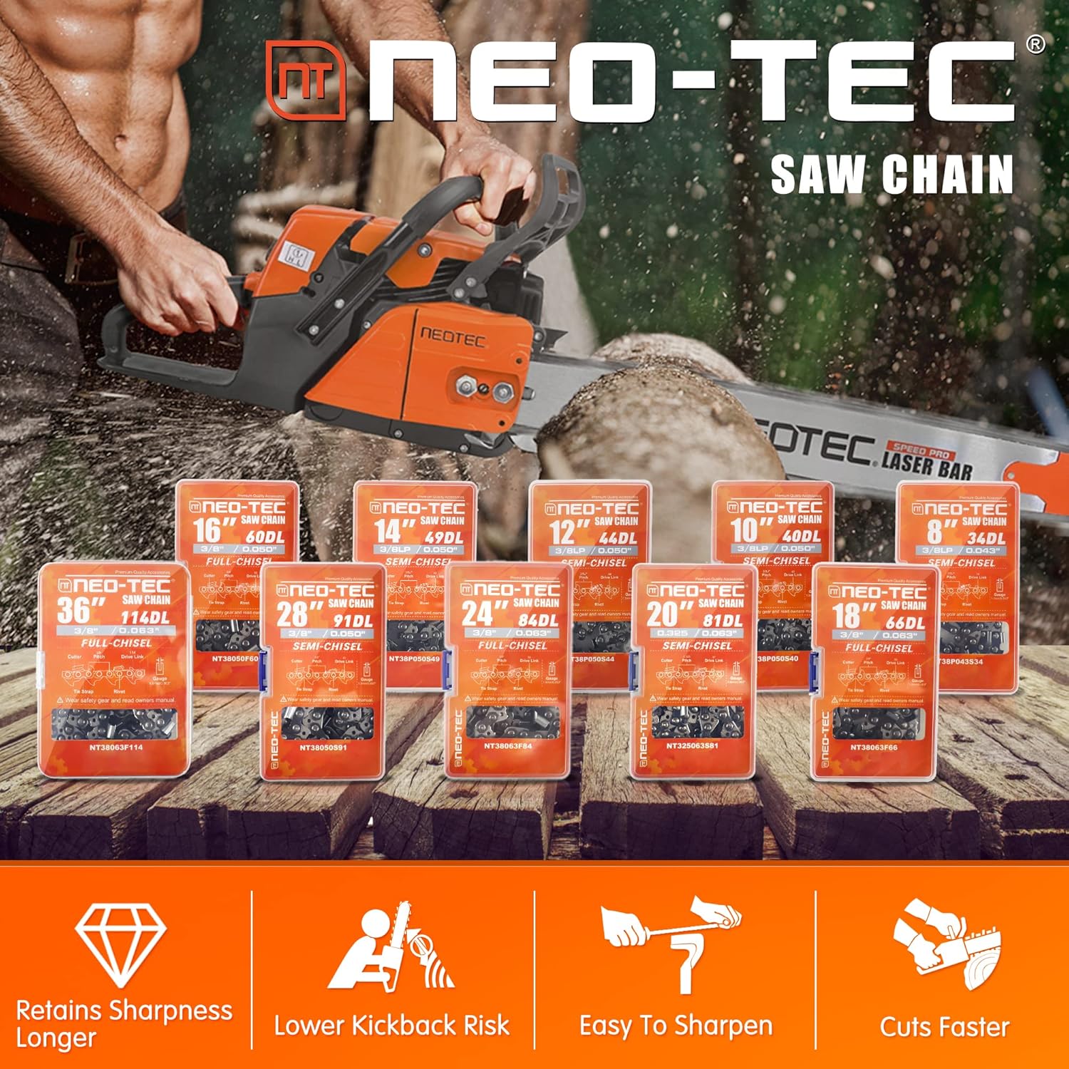 36 Inch Full Chisel Chainsaw Chain 3/8 Pitch 0.063 Gauge 114 Drive Link V253