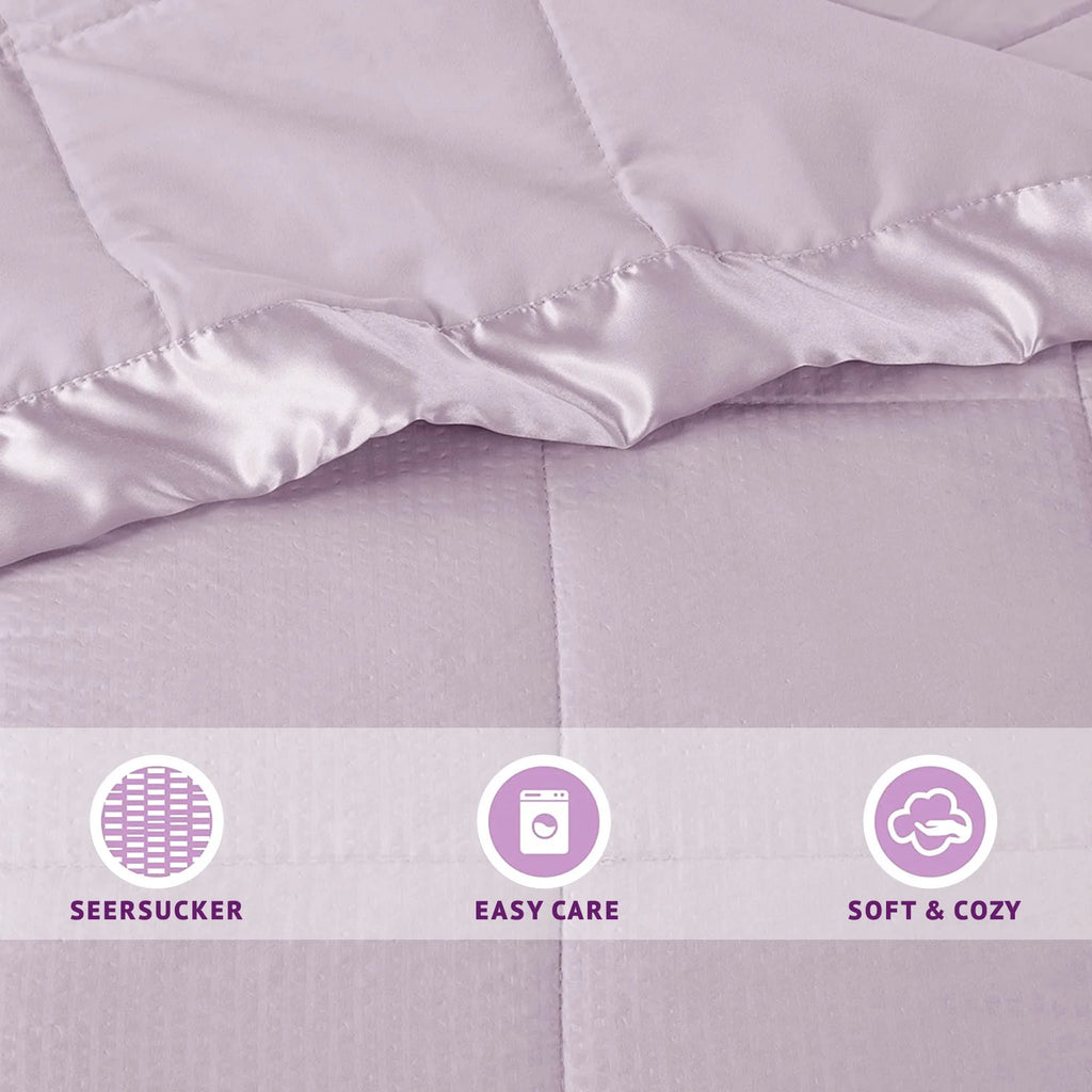 Lilac Oversized Down Alternative Blanket with Satin Trim, Full/Queen V9913