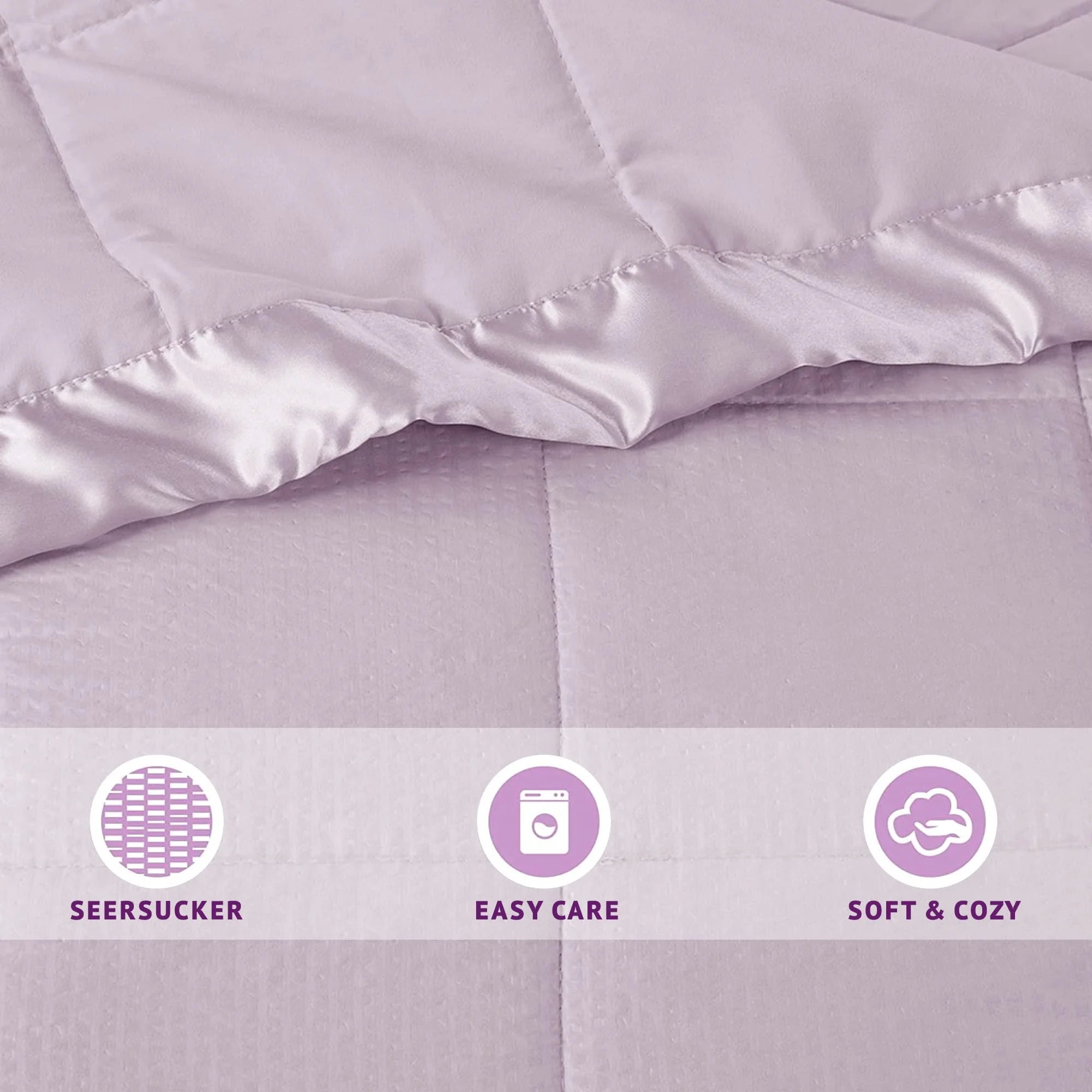 Lilac Oversized Down Alternative Blanket with Satin Trim, Full/Queen V9913