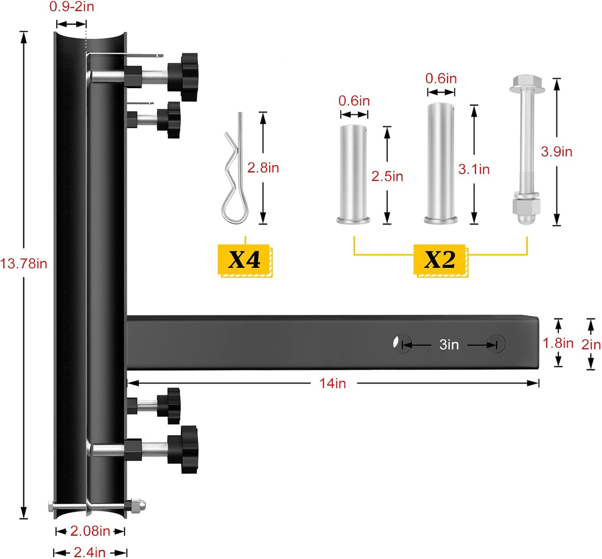 Dual Car Flag Hitch Mount Holder 2 Hitch Receivers All Metal Heavy Duty P240