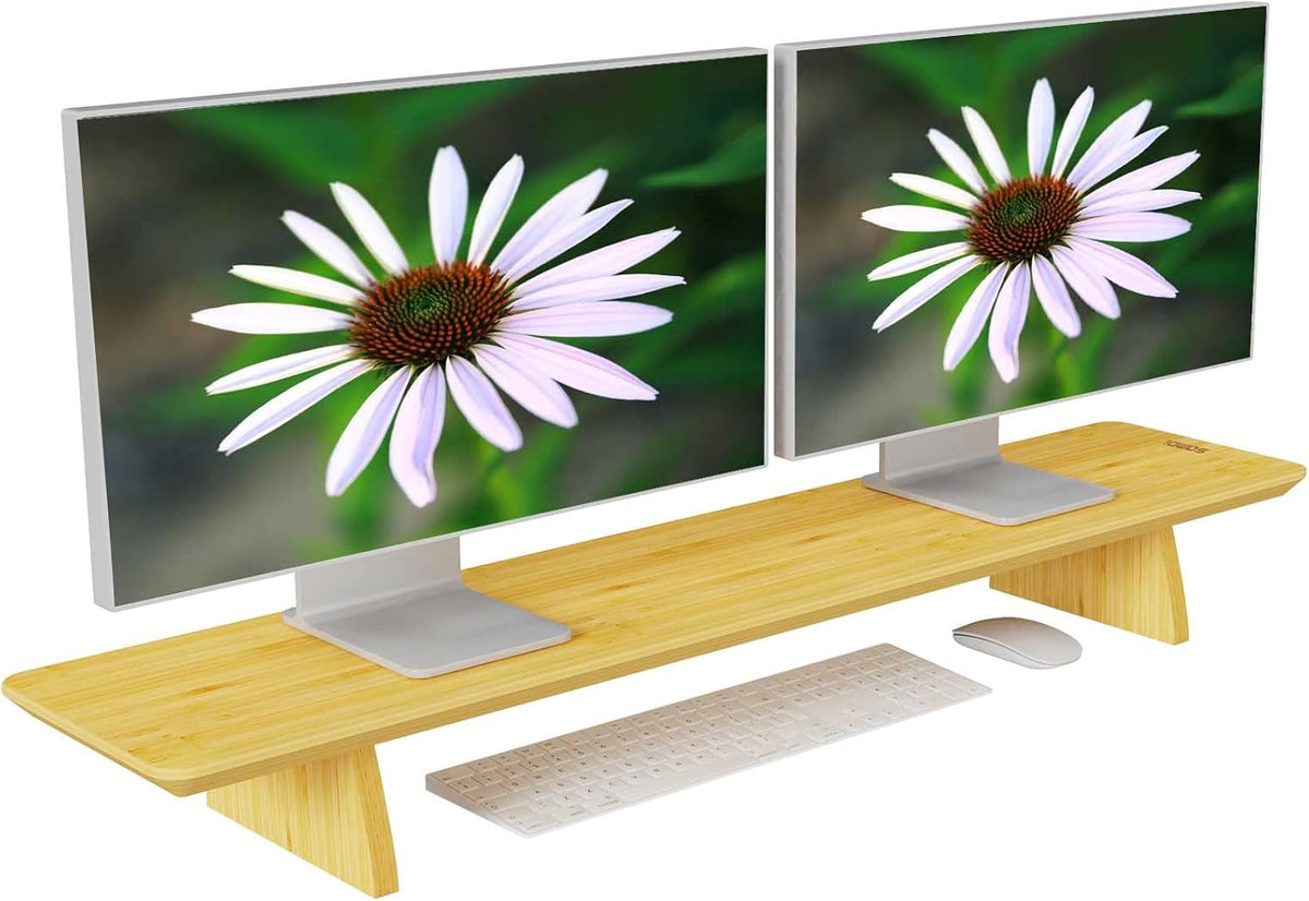 Large Bamboo Wood Monitor Stand Riser with Storage, Pack of 2 Y640