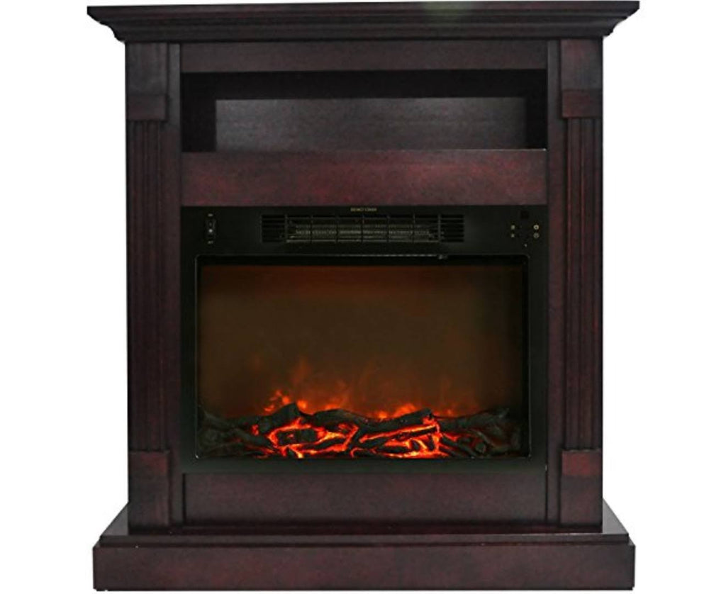 Mahogany Electric Fireplace with Log Insert and Mantel M358