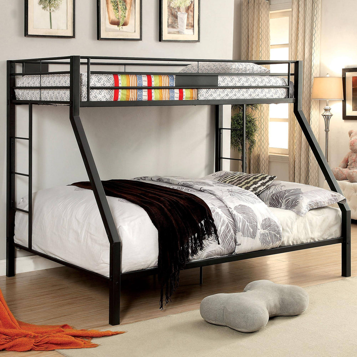Twin XL Over Queen Bunk Bed in Black A4691