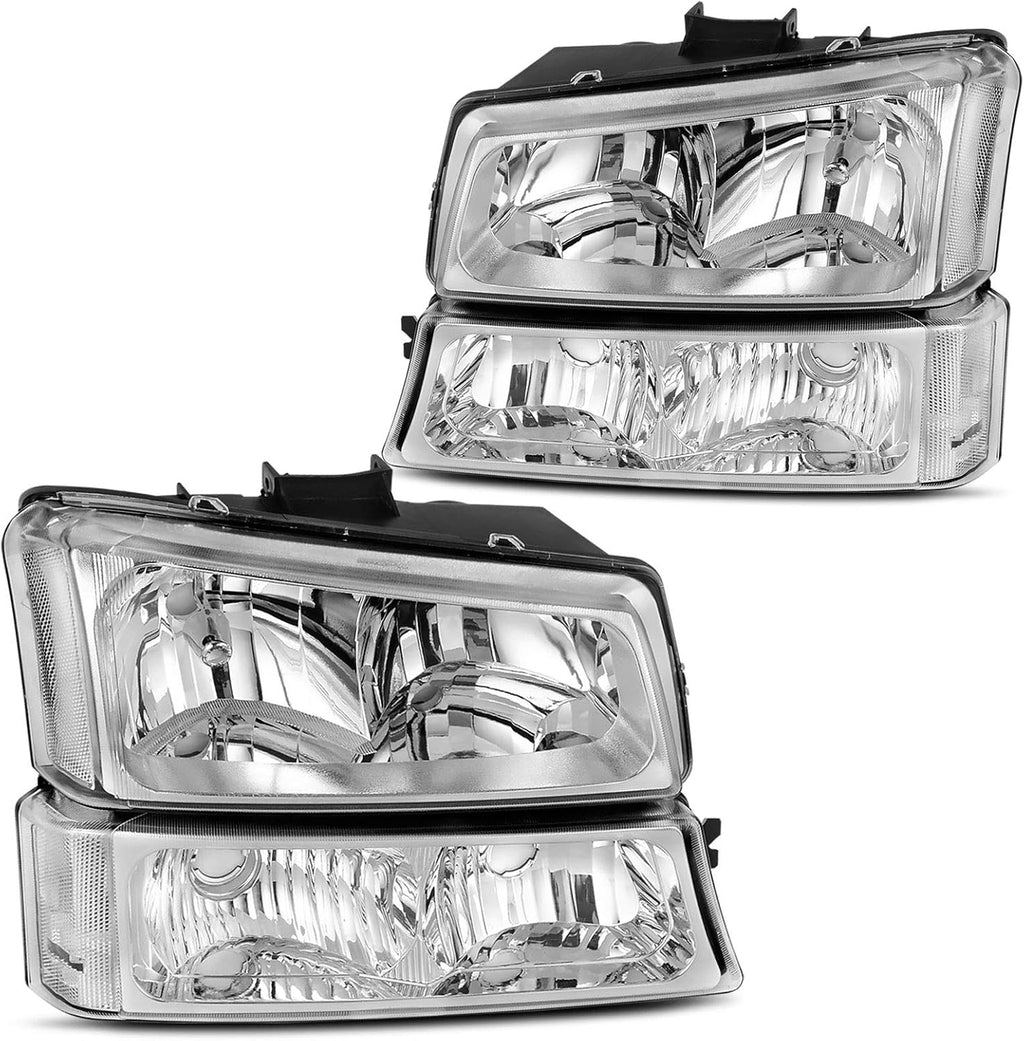 Chrome Headlight Assembly for 2003-2006 Chevy Avalanche Silverado 1500 2500 3500 R3038