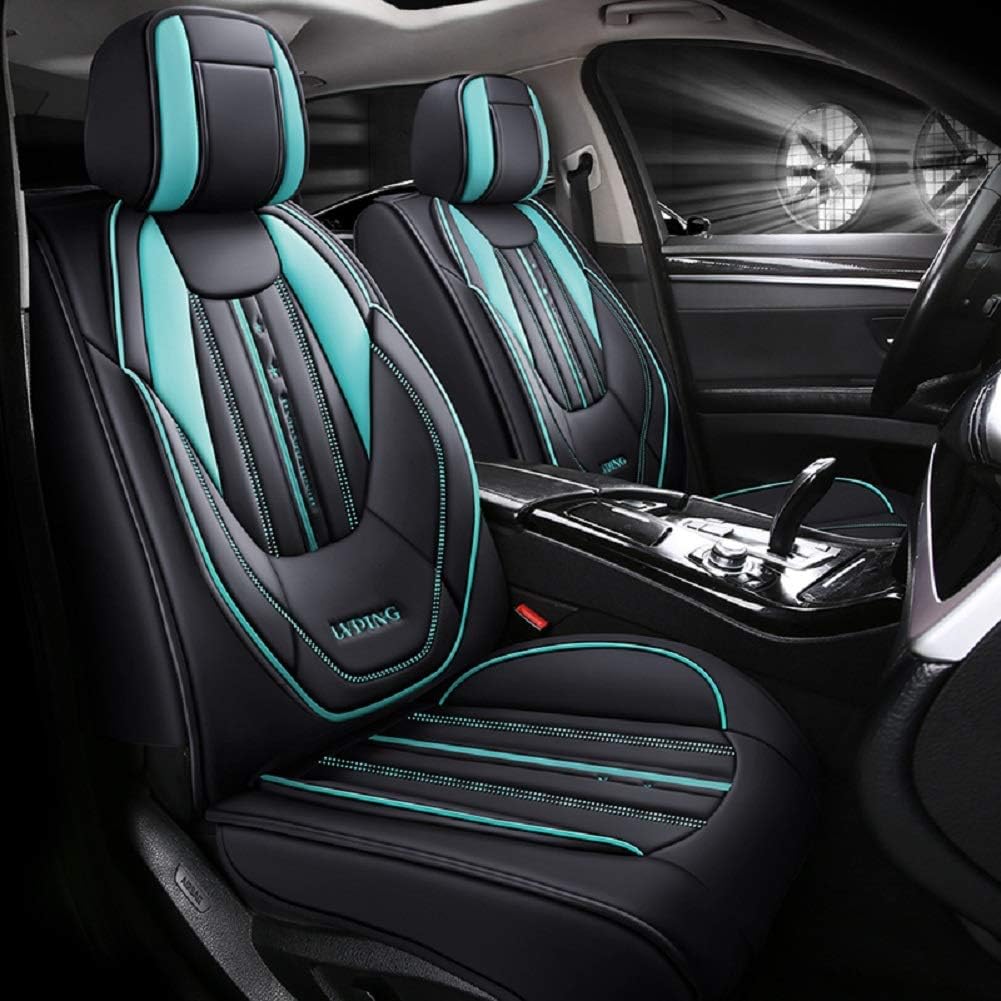 Black-Green PU Leather 5 Seats Full Set Car Seat Covers F962381