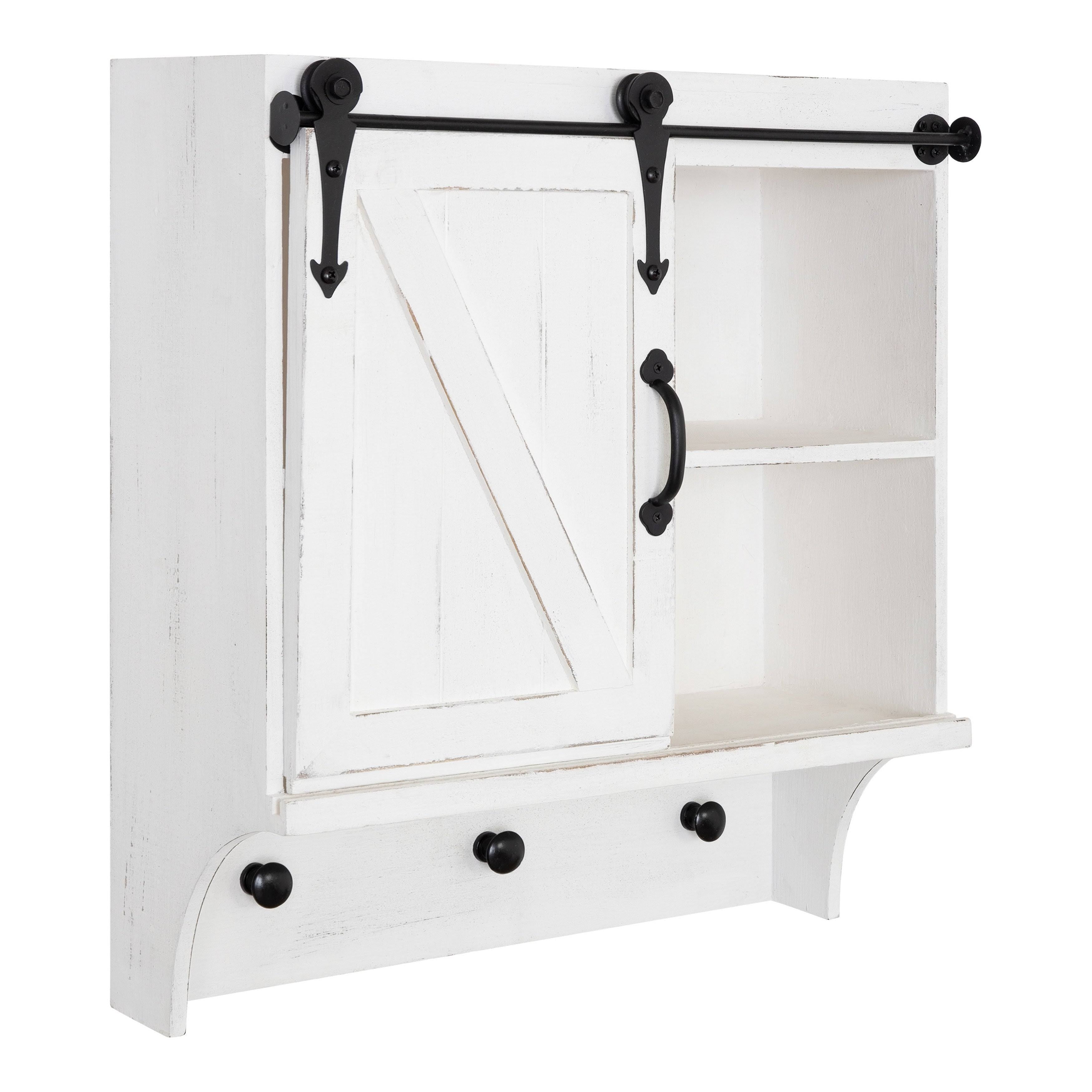 White Decorative Farmhouse Cabinet Wall Organizer with Sliding Barn Door and 3 Knobs W14358