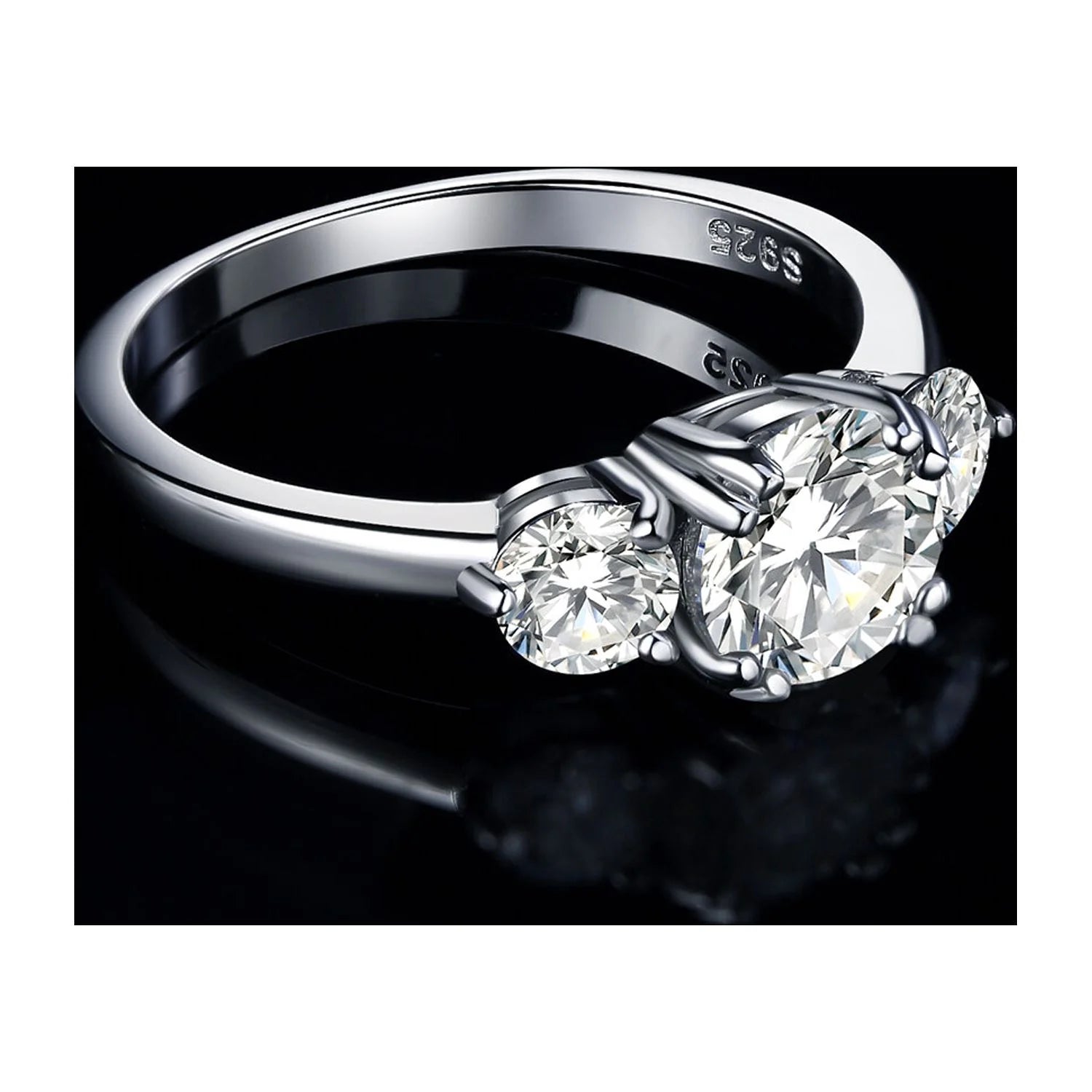 3 Stones 1ct Moissanite Engagement Ring, 925 Sterling Silver, Round Cut, Size 5-9 A339207