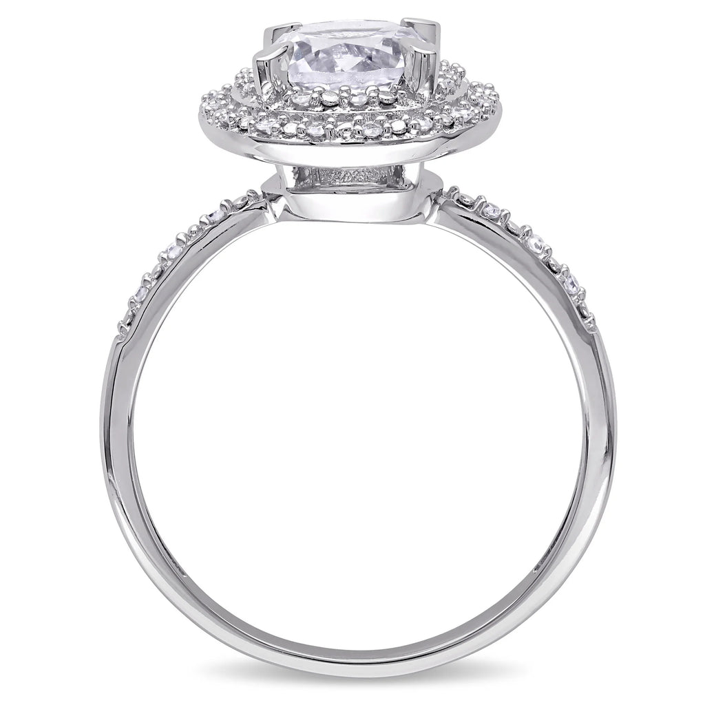 10kt White Gold Created White Sapphire Diamond Halo Engagement Ring V1682