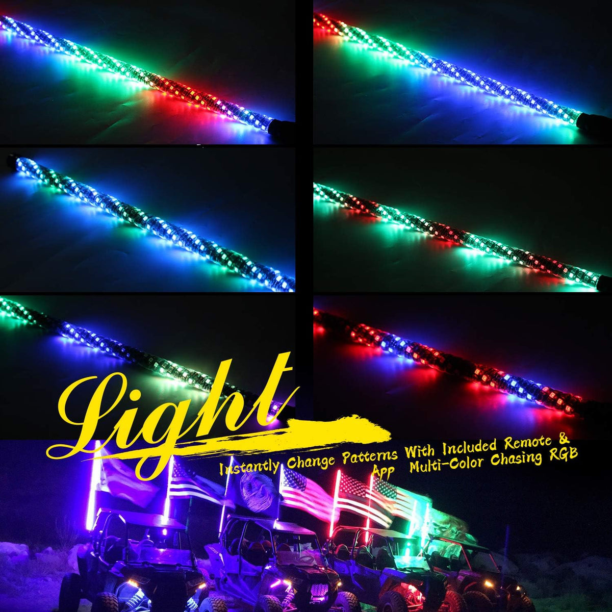 Seamless Spiral Wrapped 4FT Lighted Whips with Remote and App Control C97891
