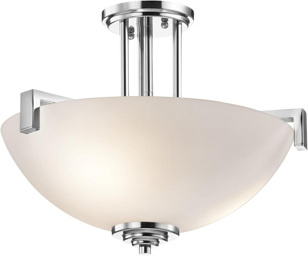 14.5 3 Light Convertible Pendant or Semi Flush with Satin Etched Cased Opal Glass in Brushed Nickel G23195