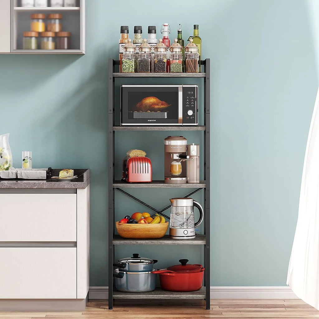 5-Tier Gray Microwave Stand Shelf with Storage M364