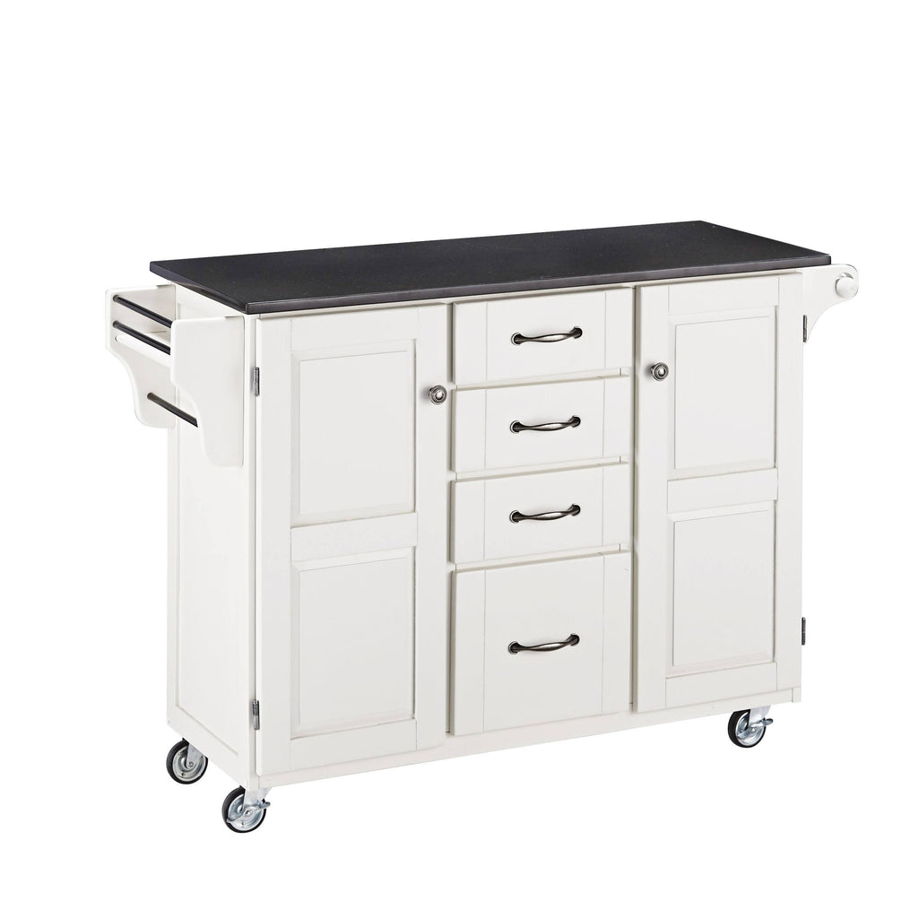 White/Black Granite Top Kitchen Cart U86370