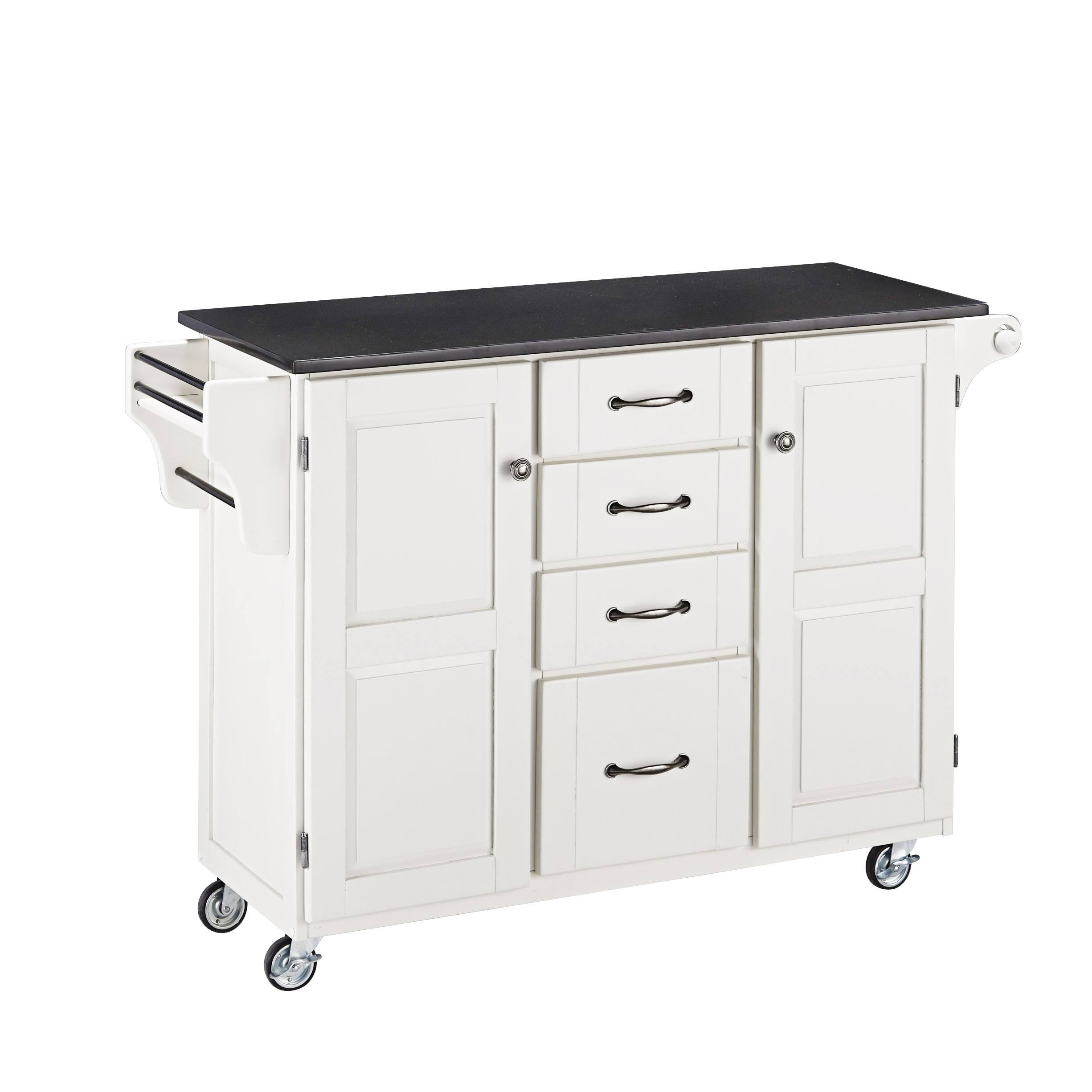 White/Black Granite Top Kitchen Cart U86370