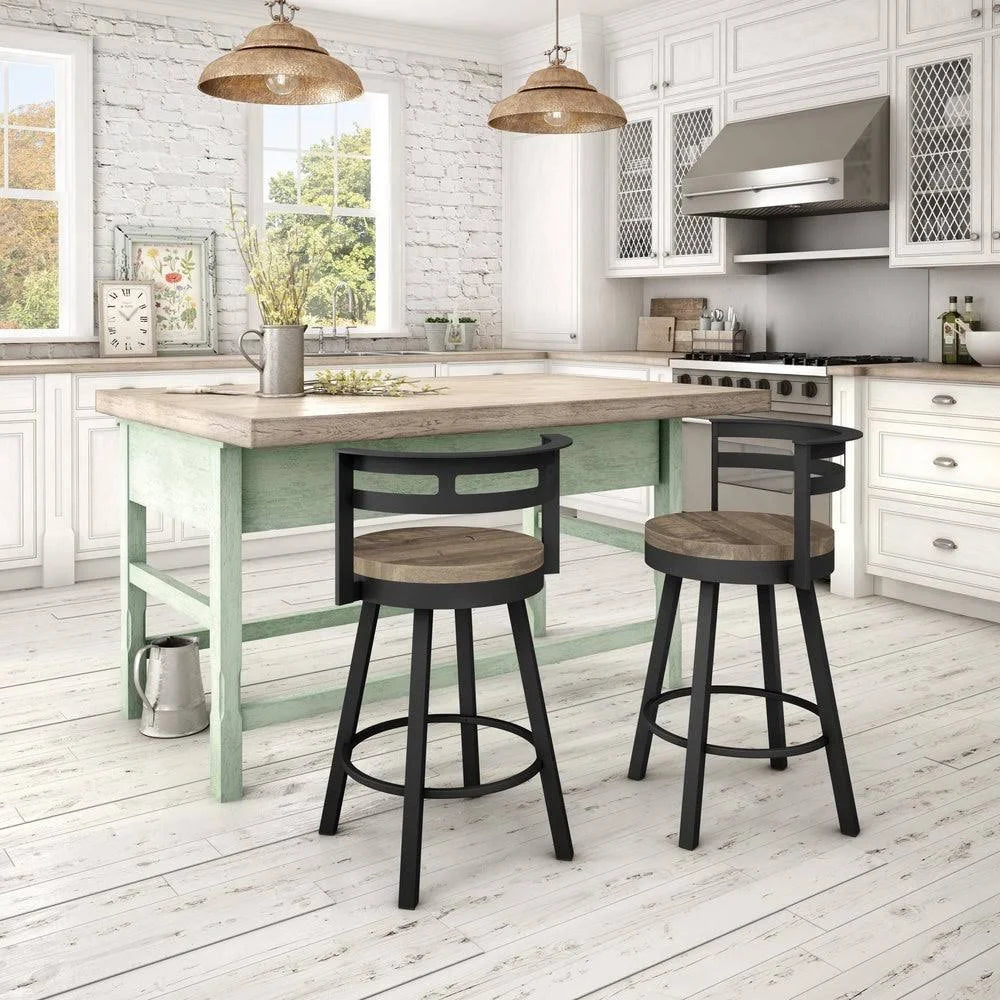 Swivel Counter Stool with Distressed Wood Seat G10609
