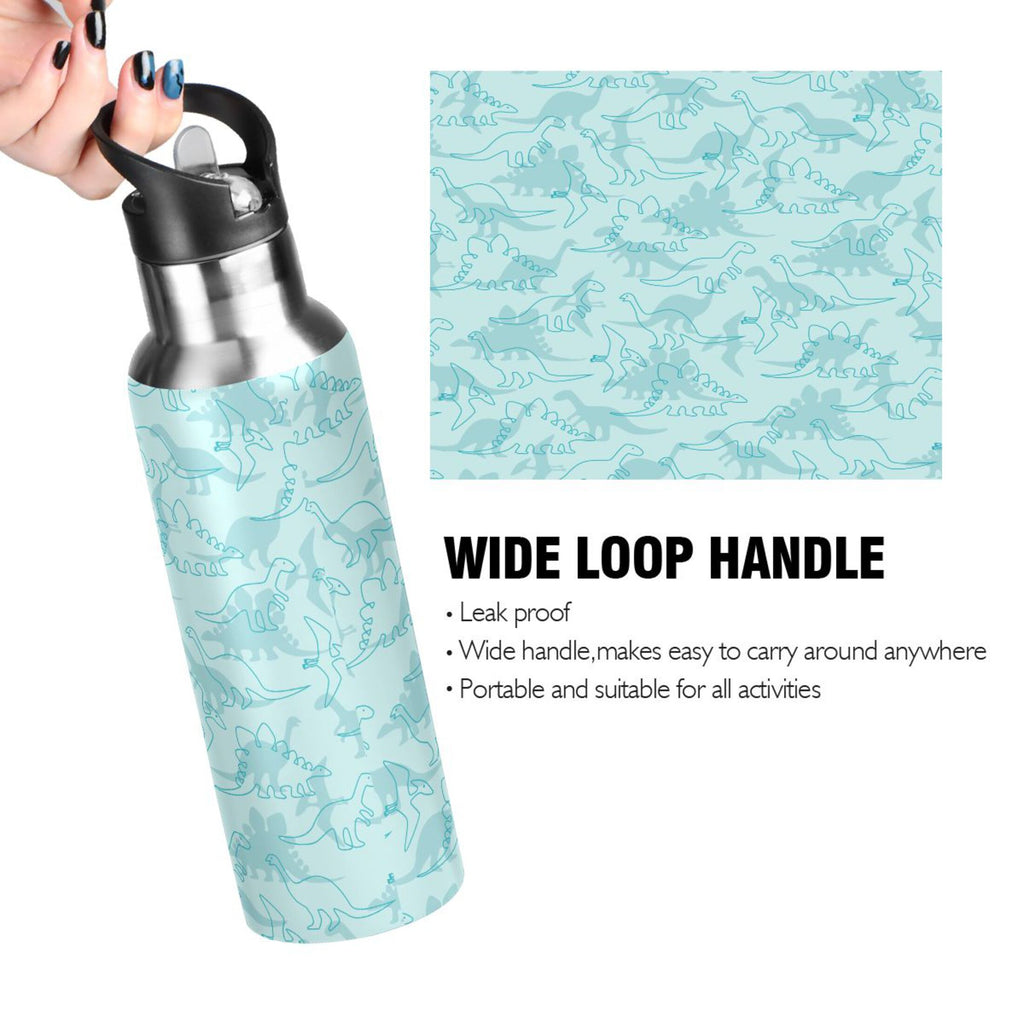 Dinosaur Green Pattern Stainless Steel Insulated Water Bottle with Straw Lid V7103