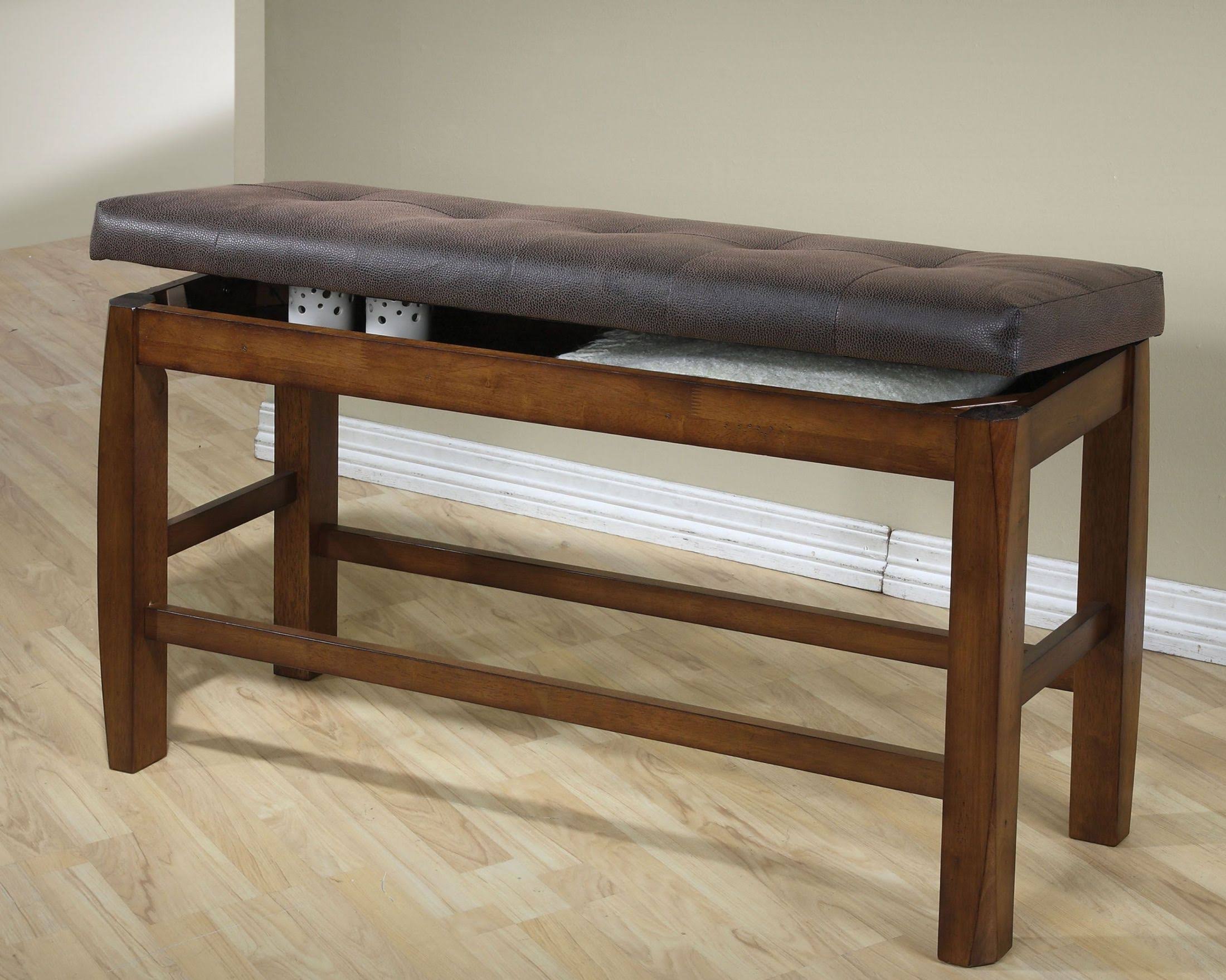 Brown PU & Oak Counter Height Bench with Storage Y155