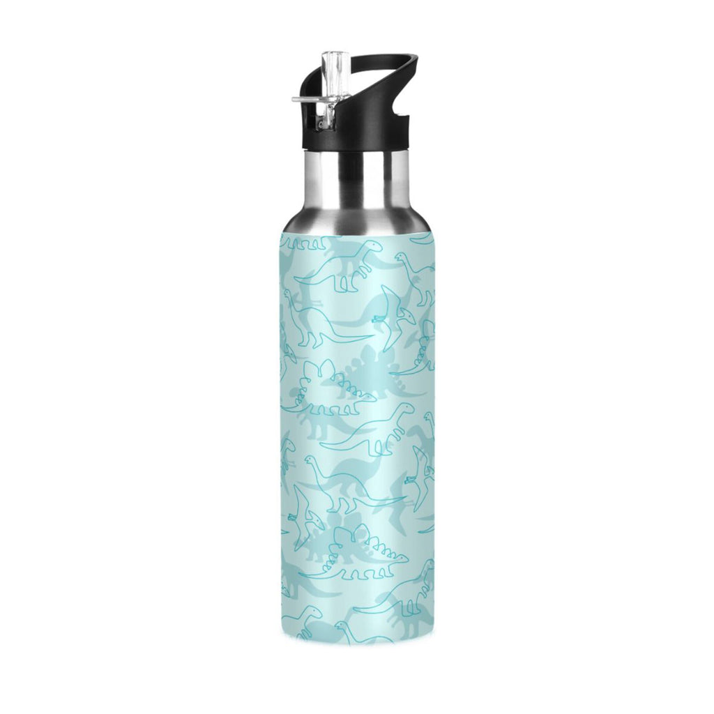 Dinosaur Green Pattern Stainless Steel Insulated Water Bottle with Straw Lid V7103