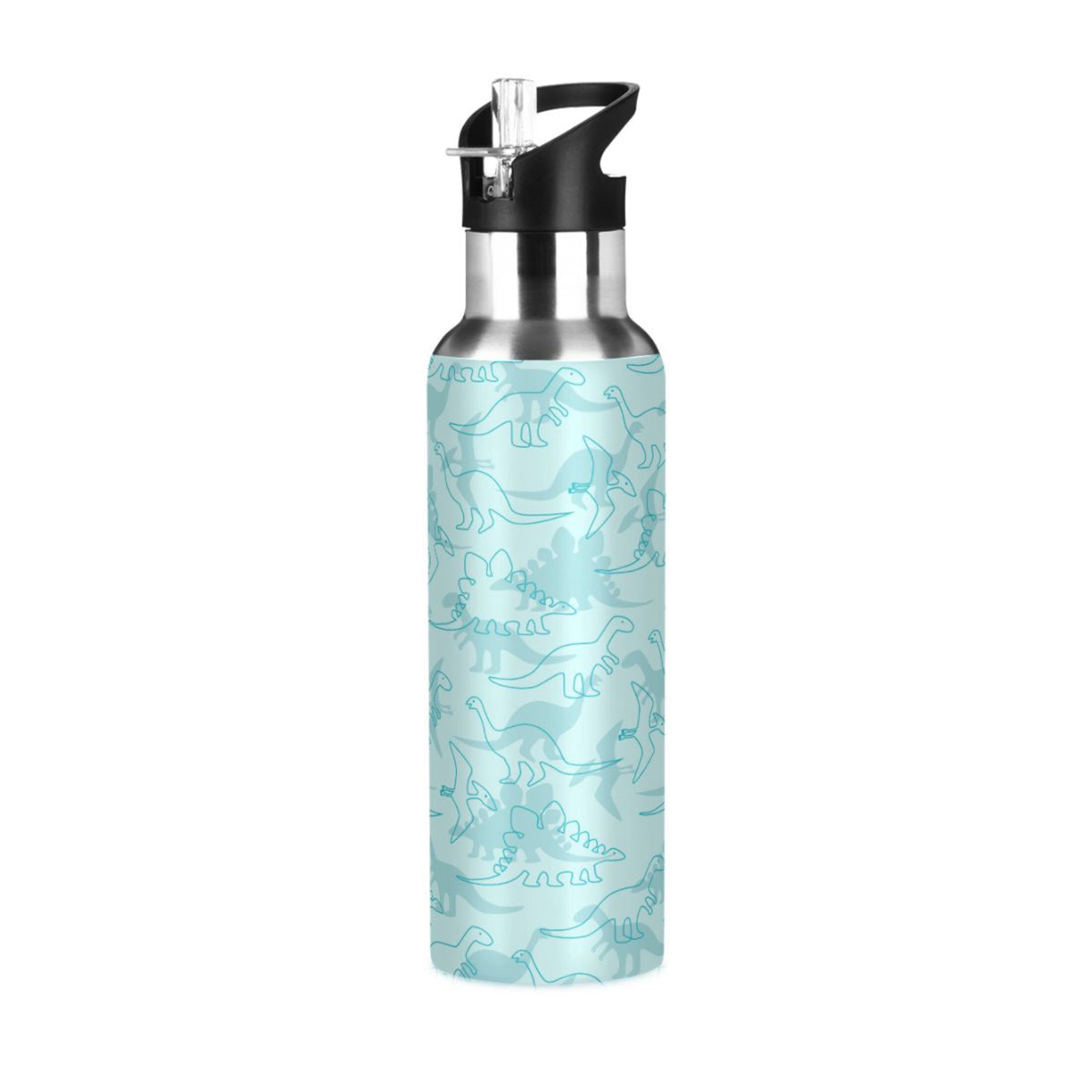 Dinosaur Green Pattern Stainless Steel Insulated Water Bottle with Straw Lid V7103