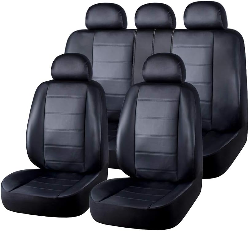 11-Pieces Faux Leather Car Seat Covers Full Set, Black G6004