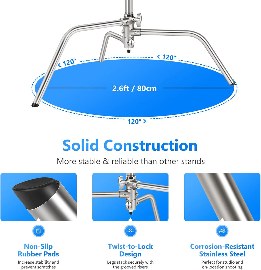 100% Stainless Steel C-Stand (2-Pack) with Extension Arm, Grip Head, Turtle Base Y90453