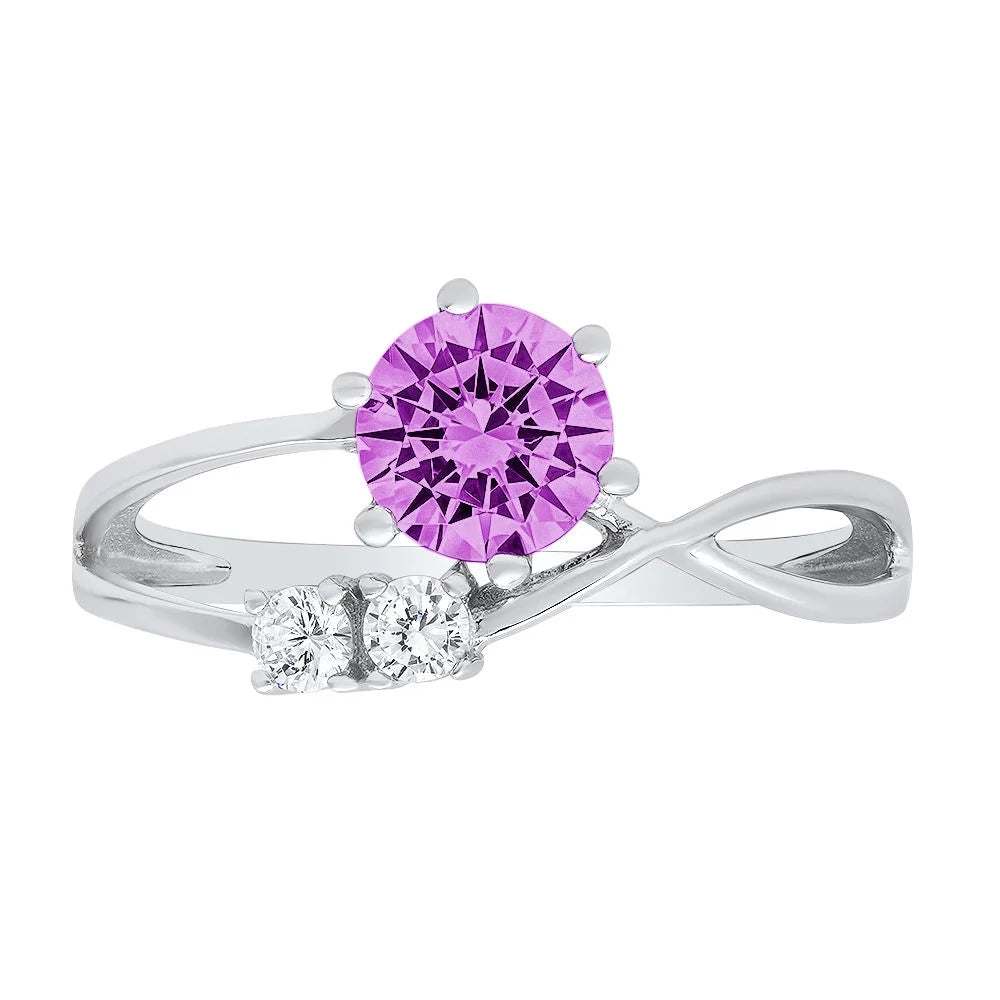 0.96ct Round Cut Simulated Alexandrite 14k White Gold 3 Stone Ring W2688
