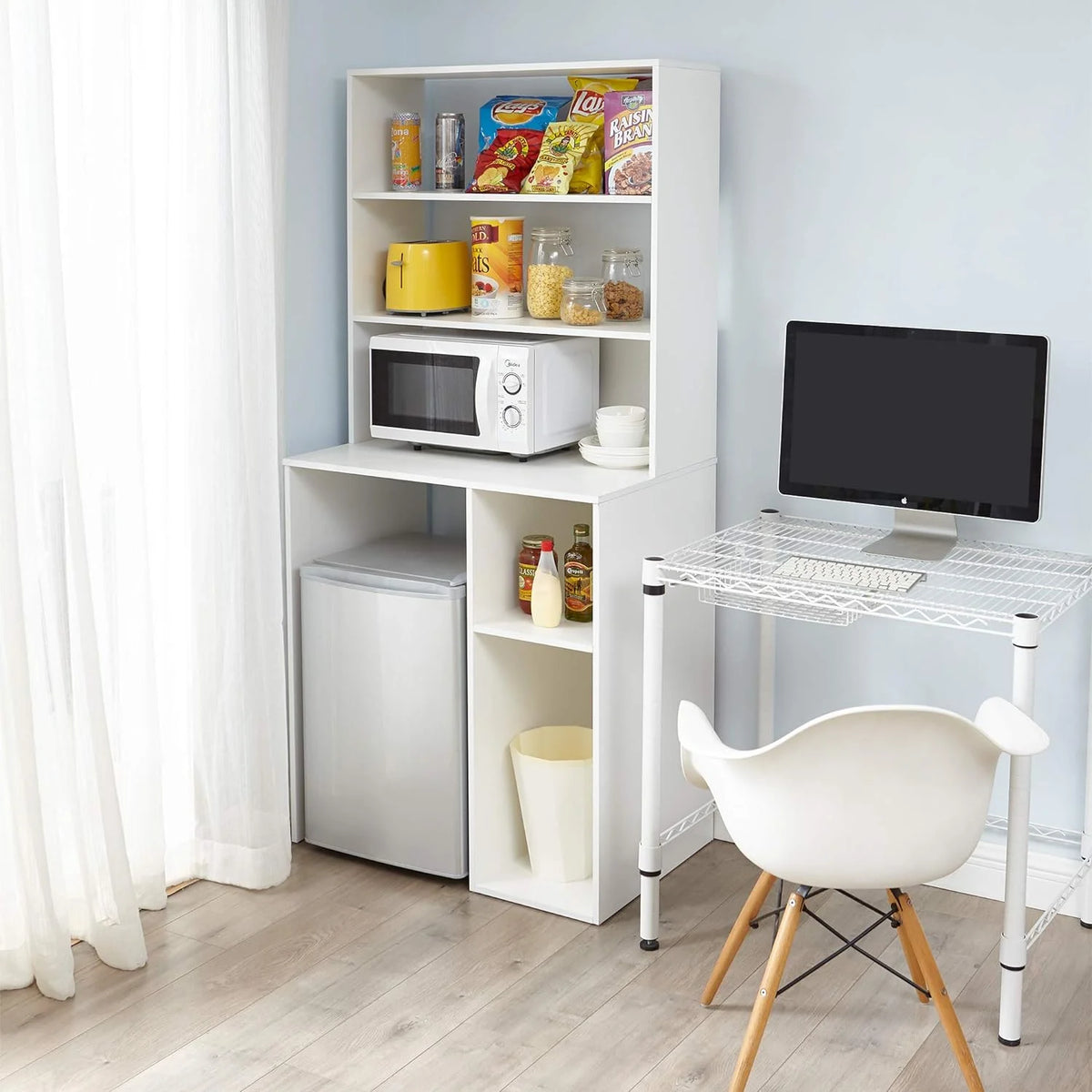 White Mini Fridge Dorm Station With Top Shelf F7767